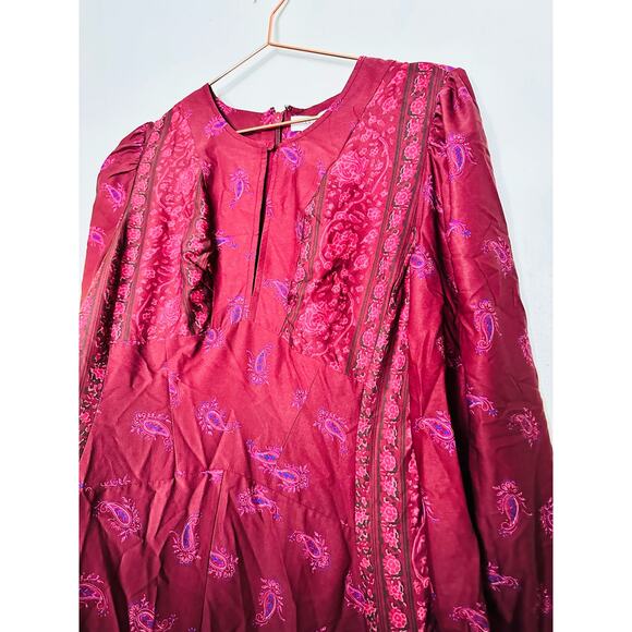 DEREK LAM COLLECTIVE Red Floral Chiffon Keyhole Neckline Parachute Sleeves Dress - Picture 7 of 16